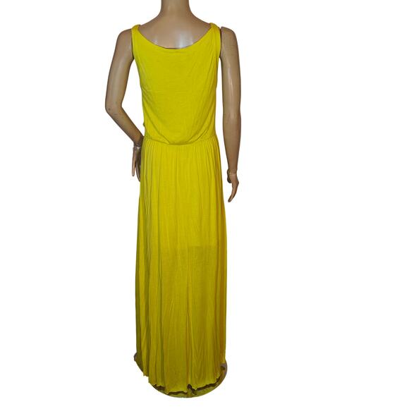 BCBGMAXAZRIA Yellow Sleeveless Maxi Dress V-Neck Slit Elegant Size S - Picture 2 of 4